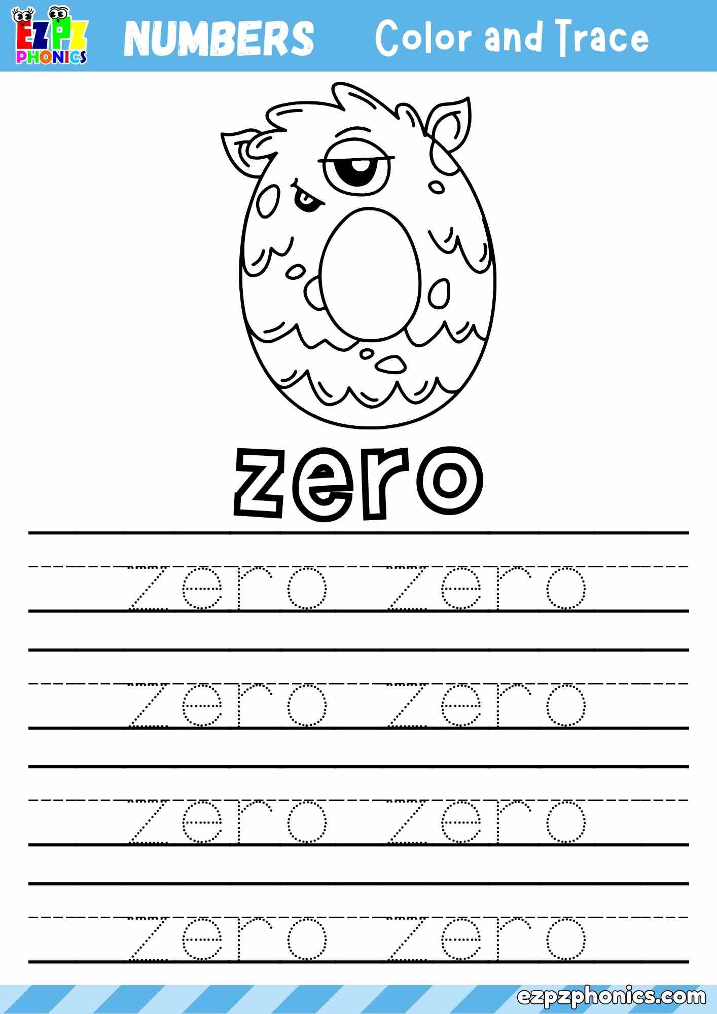 Number Zero Word Tracing Activity (Free PDF Download)